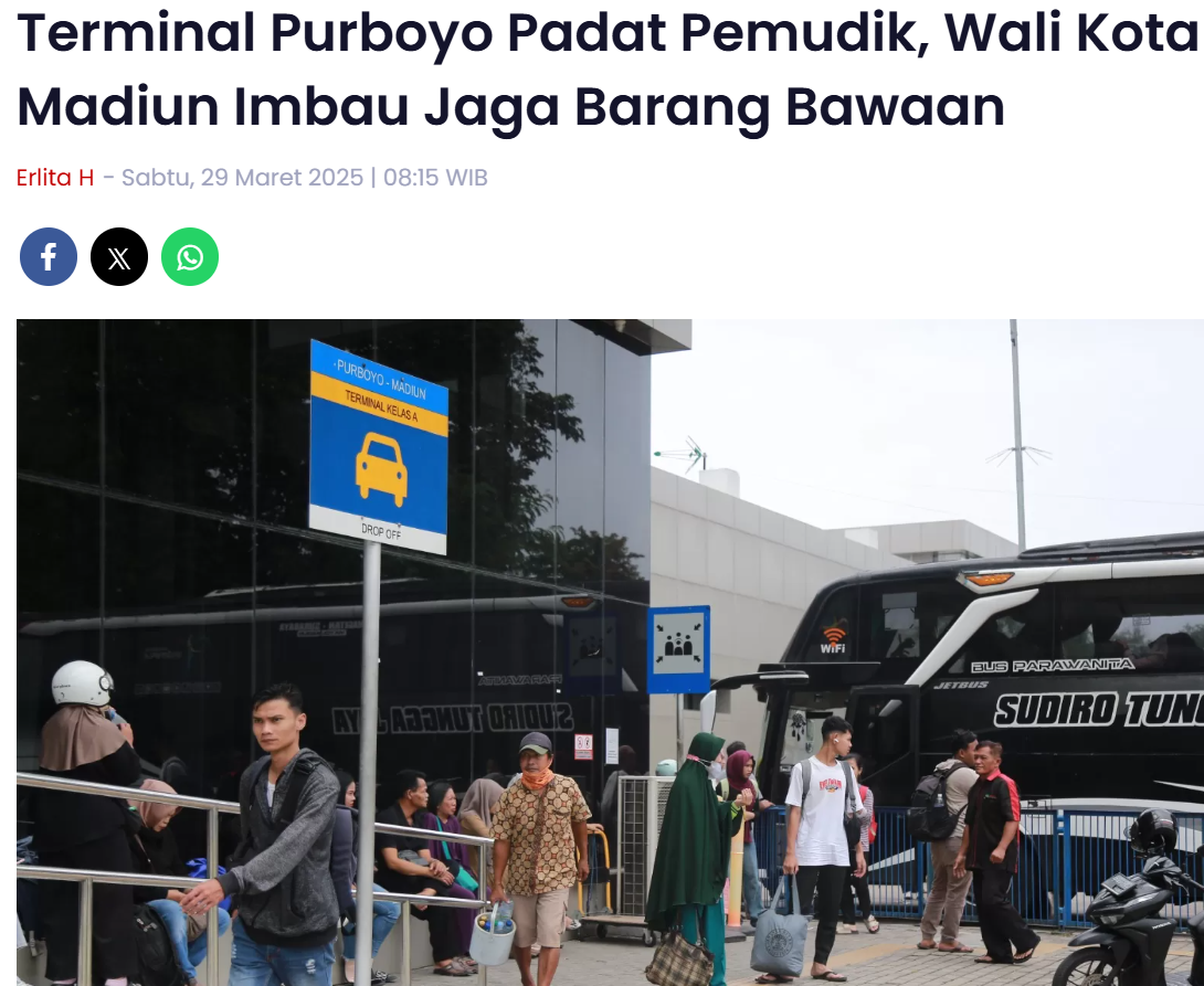 Terminal Purboyo Padat Pemudik, Wali Kota Madiun Imbau Jaga Barang Bawaan