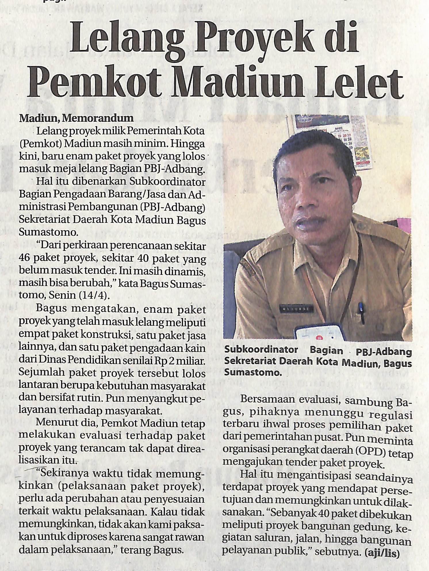 Lelang Proyek di Pemkot Madiun Lelet