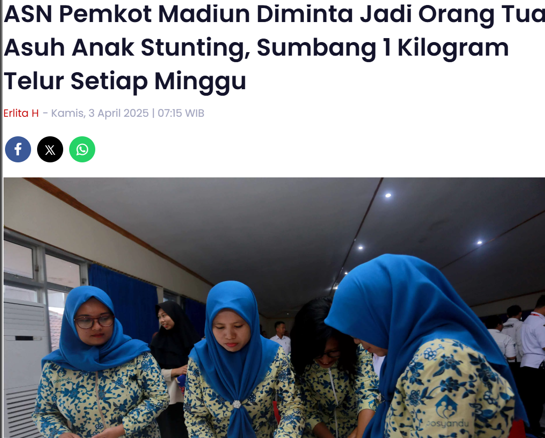 ASN Pemkot Madiun Diminta Jadi Orang Tua Asuh Anak Stunting, Sumbang 1 Kilogram Telur Setiap Minggu