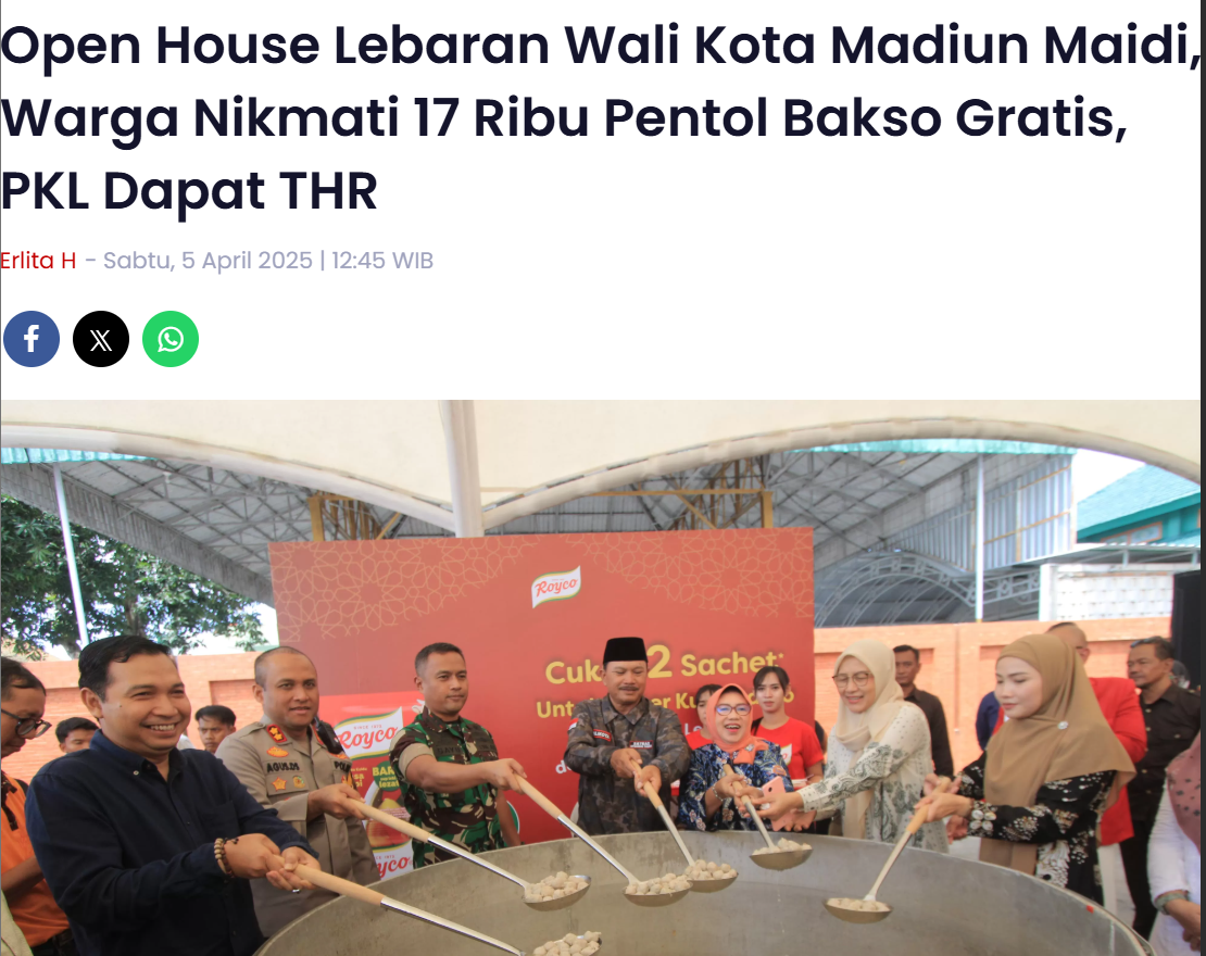 Open House Lebaran Wali Kota Madiun Maidi, Warga Nikmati 17 Ribu Pentol Bakso Gratis, PKL Dapat THR