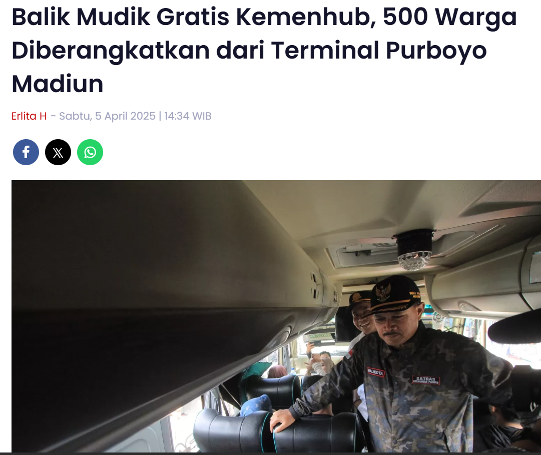 Balik Mudik Gratis Kemenhub, 500 Warga Diberangkatkan dari Terminal Purboyo Madiun