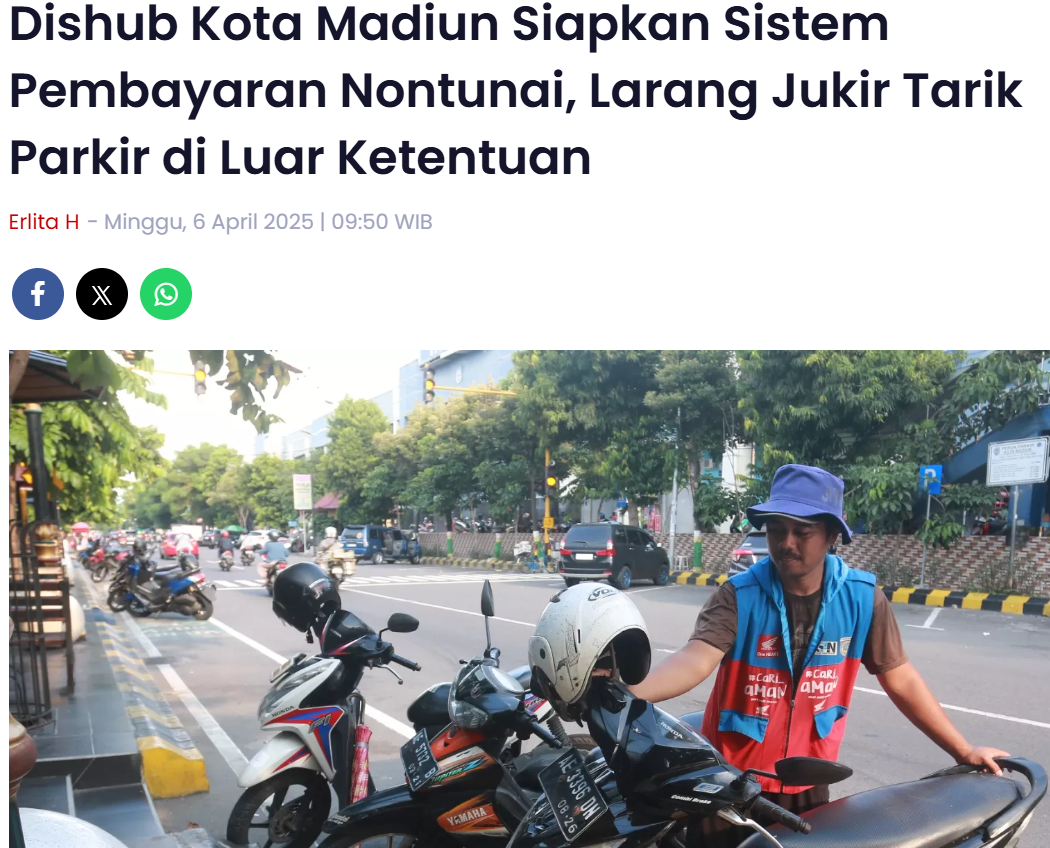 Dishub Kota Madiun Siapkan Sistem Pembayaran Nontunai, Larang Jukir Tarik Parkir di Luar Ketentuan
