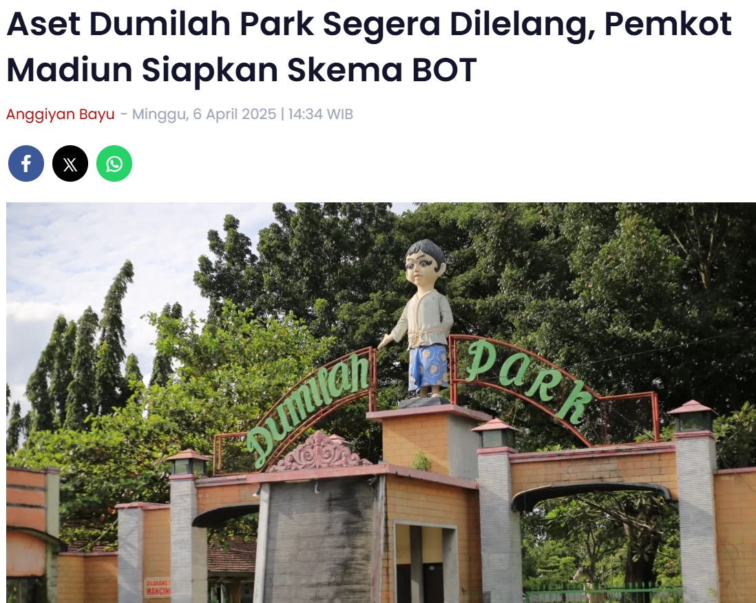 Aset Dumilah Park Segera Dilelang, Pemkot Madiun Siapkan Skema BOT