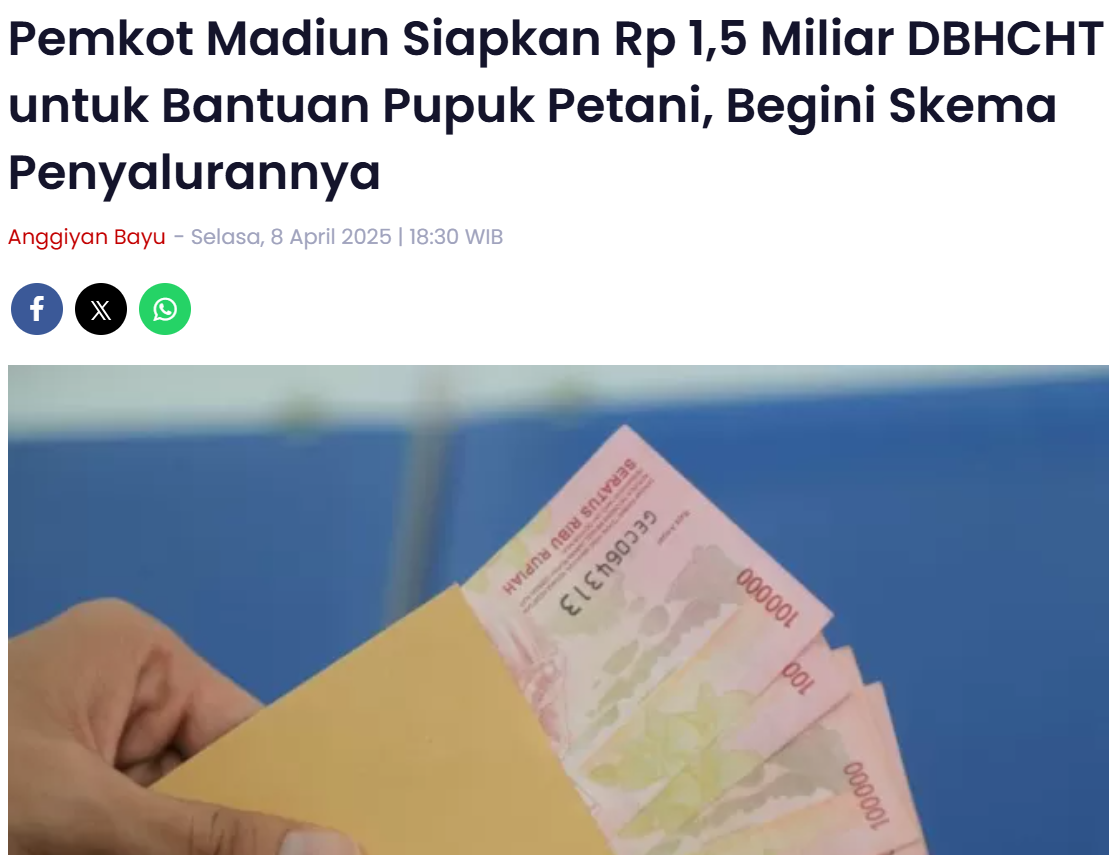 Pemkot Madiun Siapkan Rp 1,5 Miliar DBHCHT untuk Bantuan Pupuk Petani, Begini Skema Penyalurannya