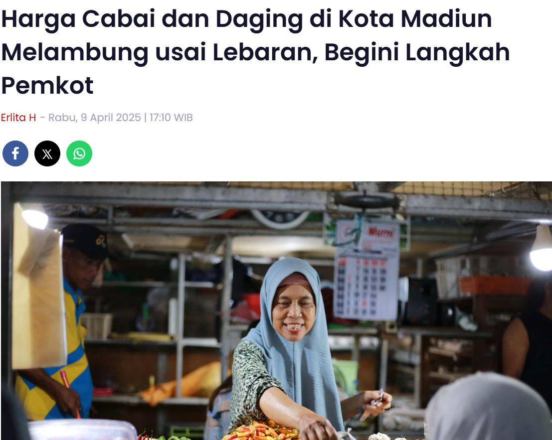 Harga Cabai dan Daging di Kota Madiun Melambung usai Lebaran, Begini Langkah Pemkot