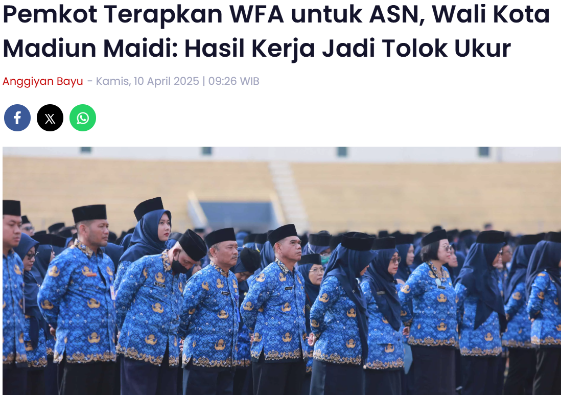 Pemkot Terapkan WFA untuk ASN, Wali Kota Madiun Maidi, Hasil Kerja Jadi Tolok Ukur