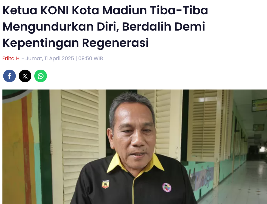 Ketua KONI Kota Madiun Tiba-Tiba Mengundurkan Diri, Berdalih Demi Kepentingan Regenerasi