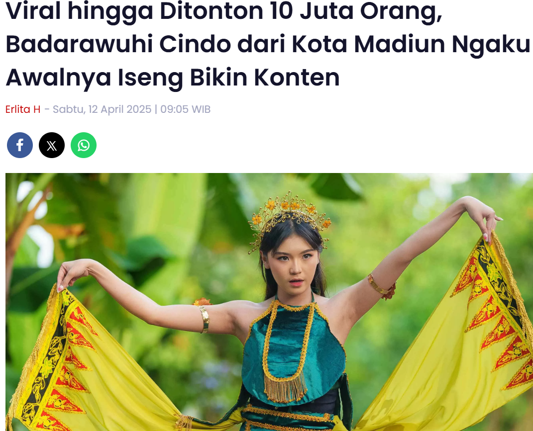 Viral hingga Ditonton 10 Juta Orang, Badarawuhi Cindo dari Kota Madiun Ngaku Awalnya Iseng Bikin Konten