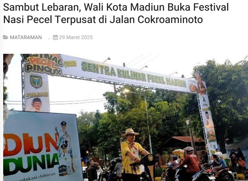 Sambut Lebaran, Wali Kota Madiun Buka Festival Nasi Pecel Terpusat di Jalan Cokroaminoto