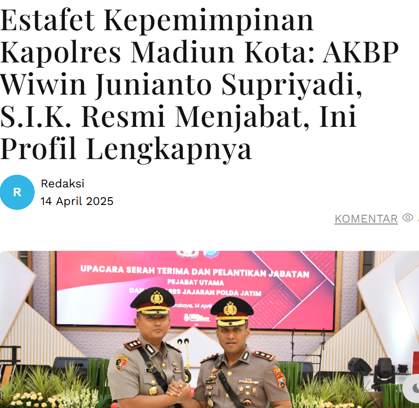 Estafet Kepemimpinan Kapolres Madiun Kota AKBP Wiwin Junianto Supriyadi, S.I.K. Resmi Menjabat, Ini Profil Lengkapnya