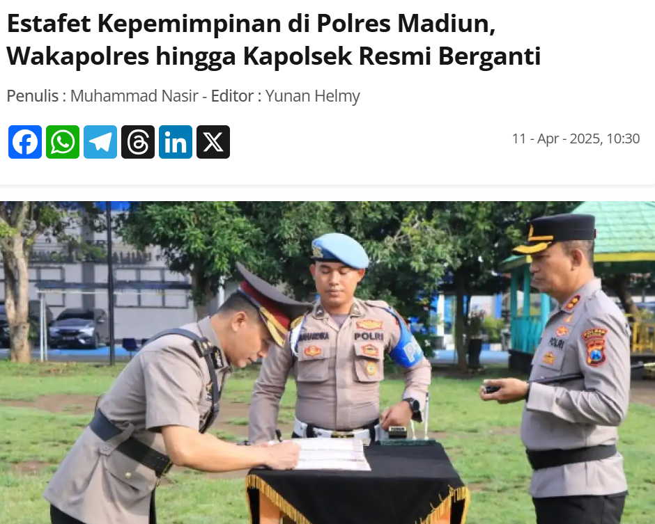 Estafet Kepemimpinan di Polres Madiun, Wakapolres hingga Kapolsek Resmi Berganti