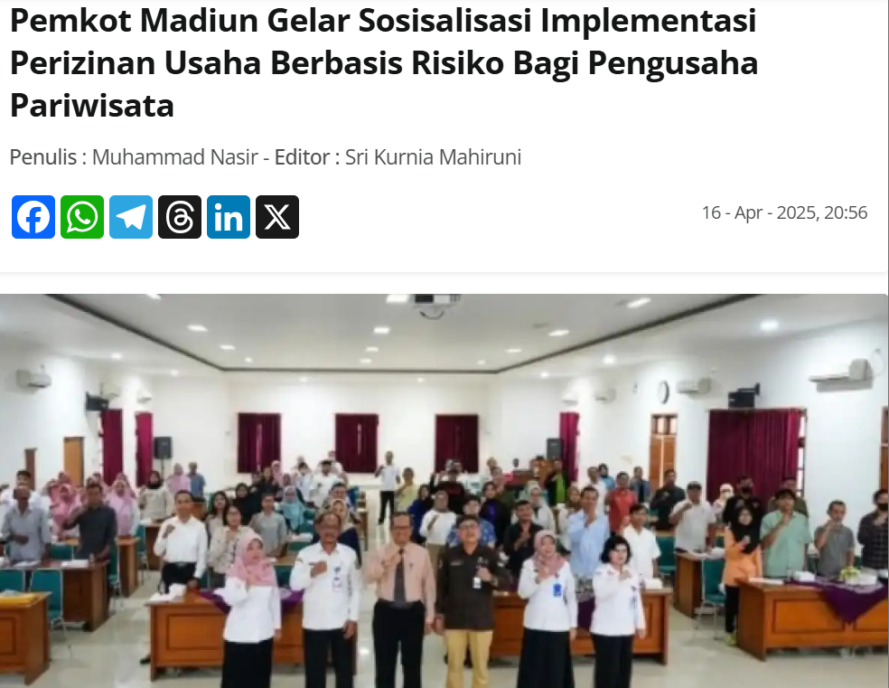 Pemkot Madiun Gelar Sosisalisasi Implementasi Perizinan Usaha Berbasis Risiko Bagi Pengusaha Pariwisata