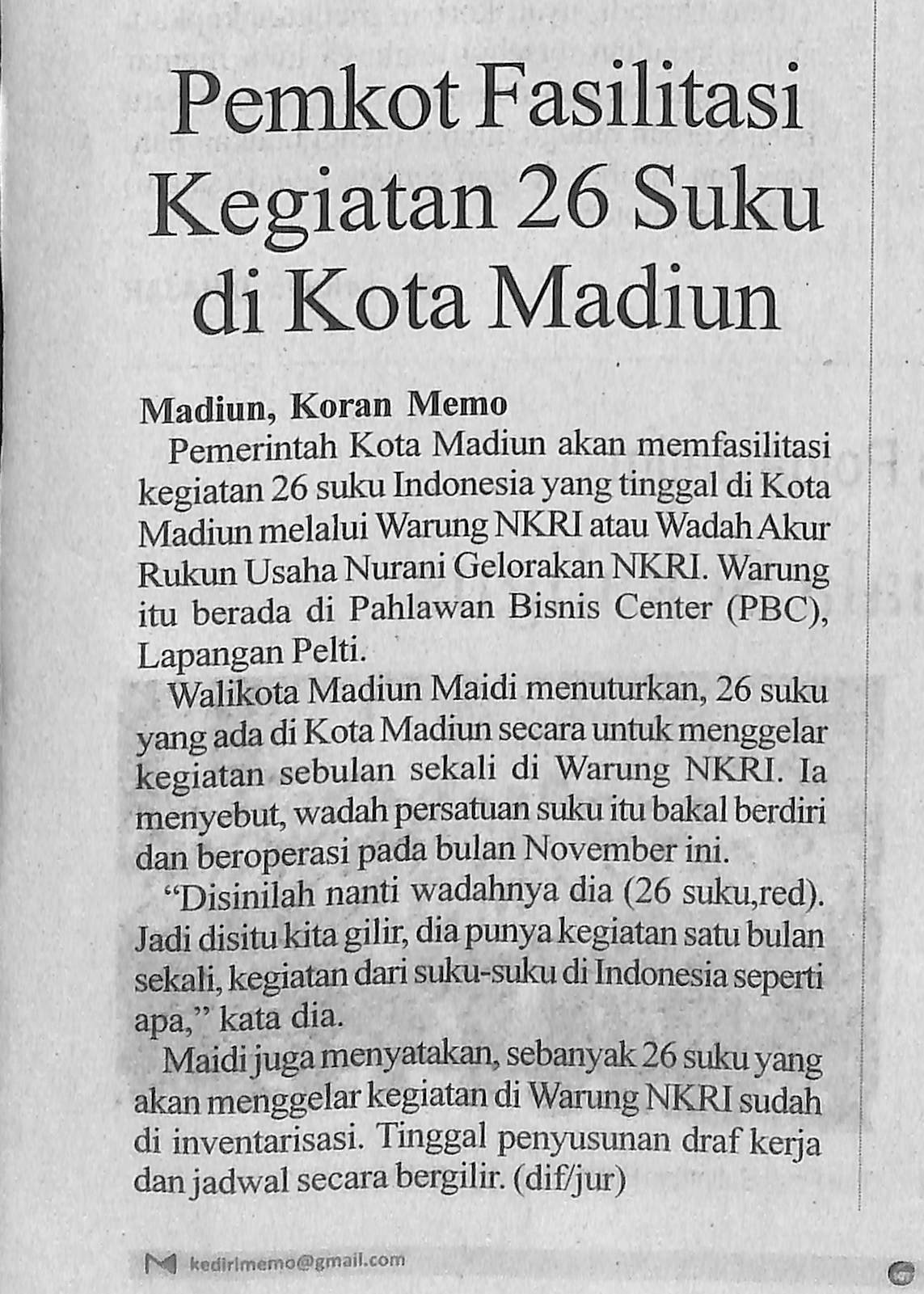 Pemkot Fasilitasi Kegiatan 26 Suku di Kota Madiun