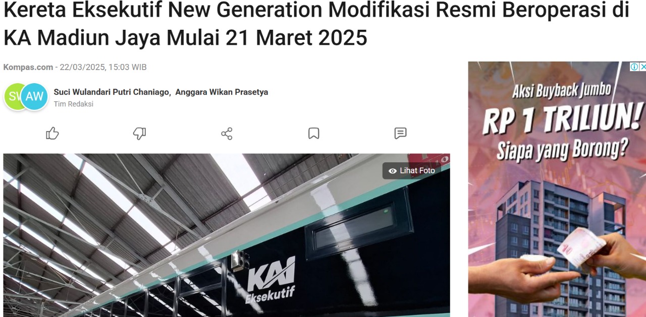 Kereta Eksekutif New Generation Modifikasi Resmi Beroperasi di KA Madiun Jaya Mulai 21 Maret 2025
