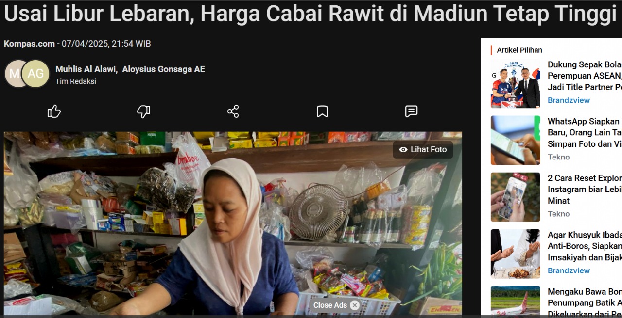 Usai Libur Lebaran Harga Cabai rawi di Madiun Tetap Tinggi