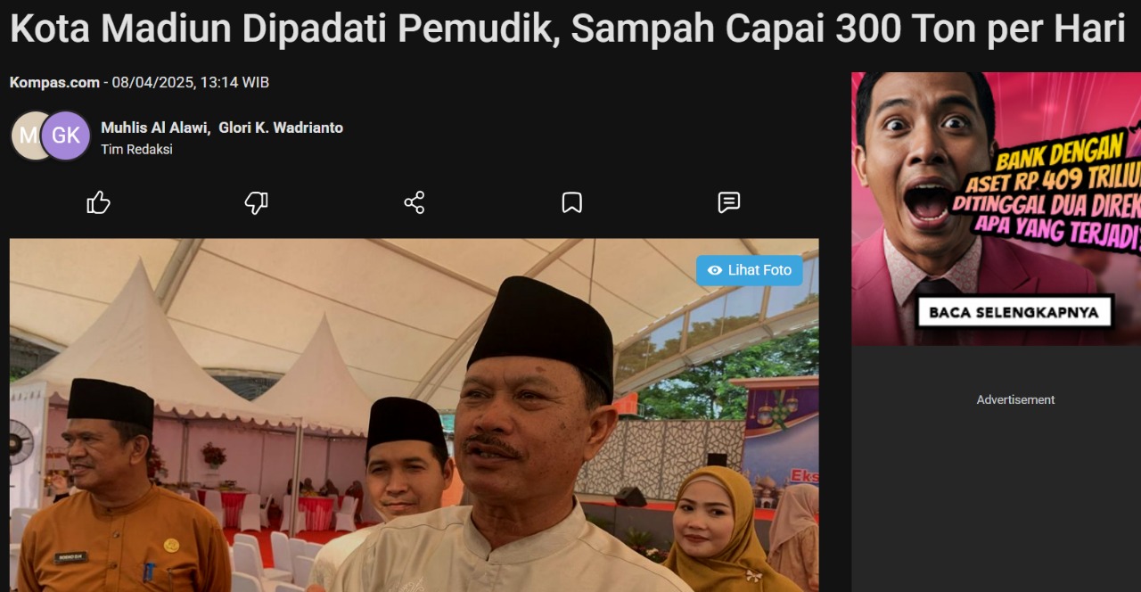 Kota Madiun Dipadati Pemudik, Sampah Capai 300 Ton per Hari