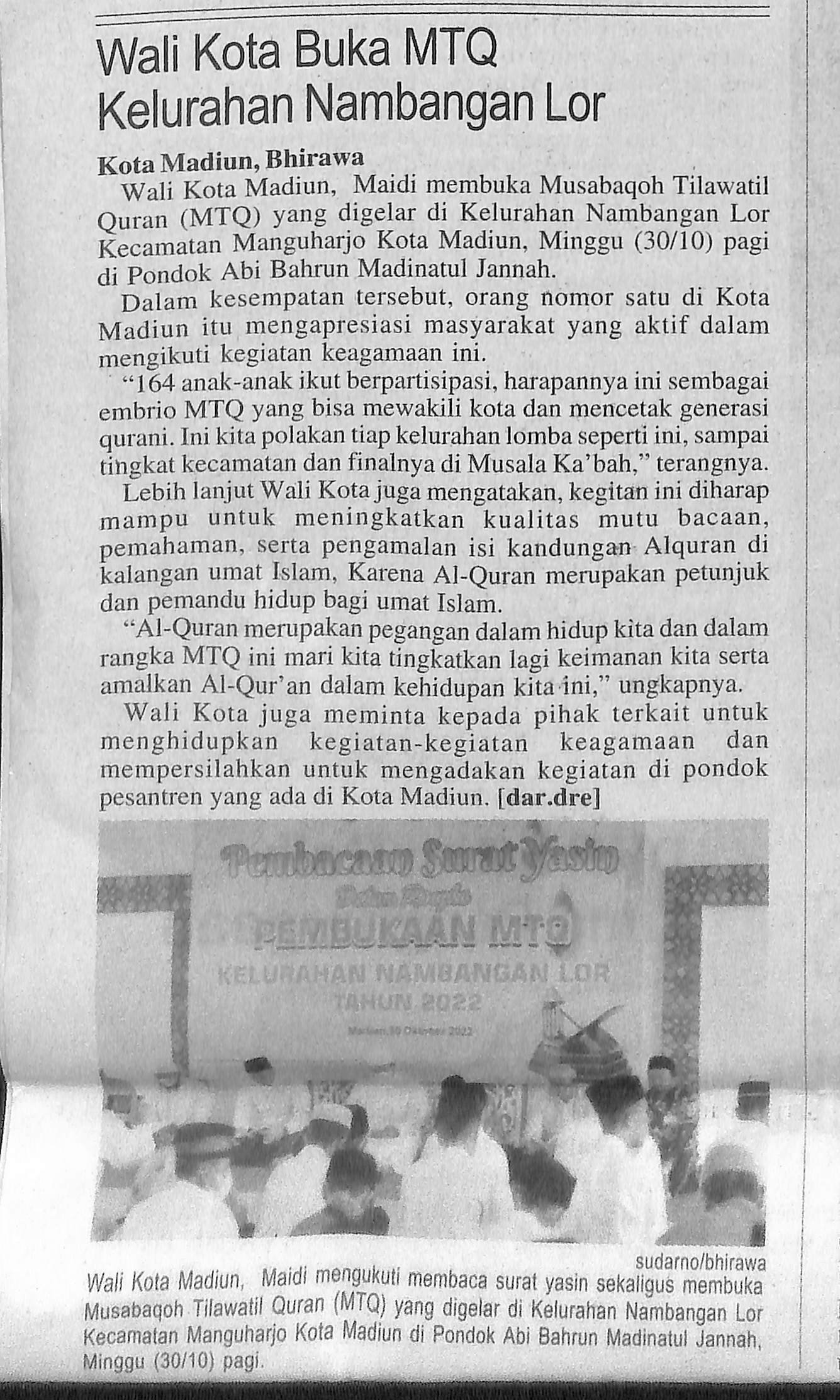 Walikota Buka MTQ Kelurahan Nambangan Lor