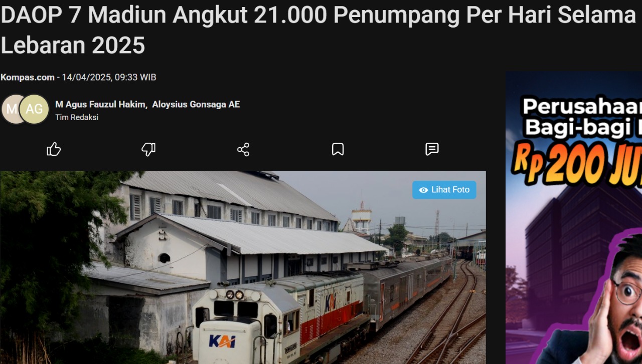 DAOP 7 Madiun Angkut 21.000 Penumpang Per Hari Selama Lebaran 2025