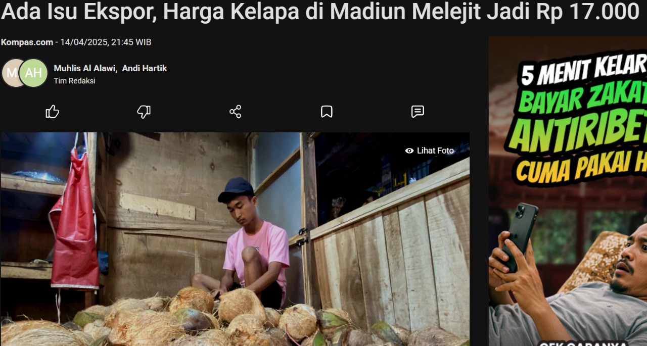 Ada Isu Ekspor, Harga Kelapa di Madiun Melejit Jadi Rp 17.000