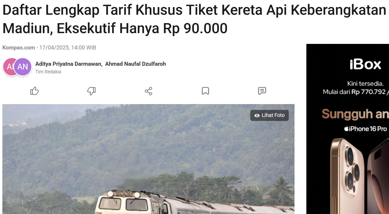 Daftar Lengkap Tarif Khusus Tiket Kereta Api Keberangkatan Madiun, Eksekutif Hanya Rp 90.000