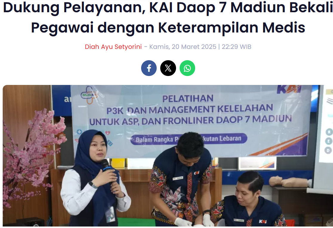 Dukung Pelayanan, KAI Daop 7 Madiun Bekali Pegawai dengan Keterampilan Medis