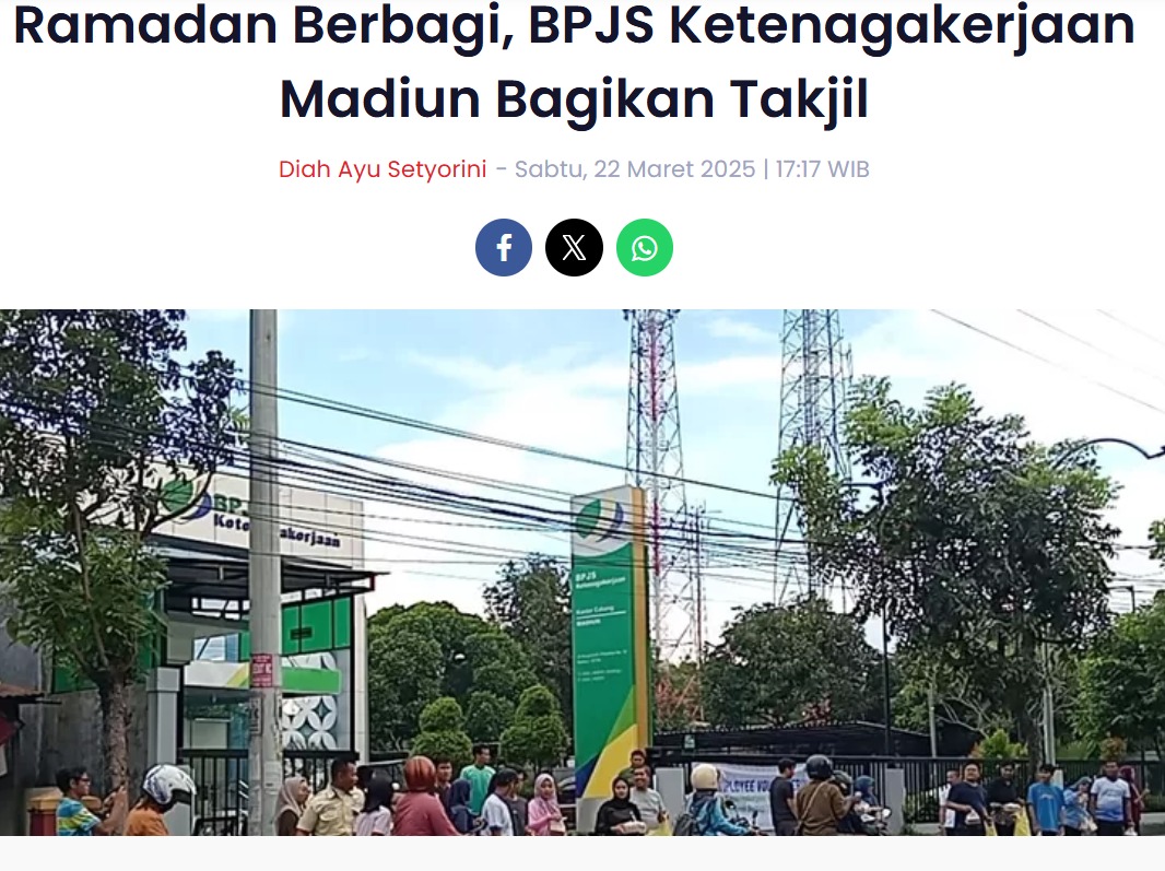 Ramadan Berbagi, BPJS Ketenagakerjaan Madiun Bagikan Takjil