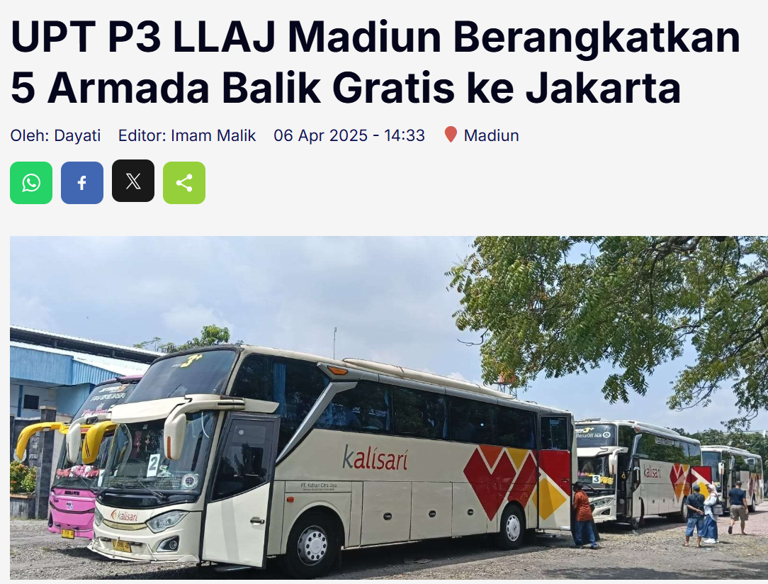 UPT P3 LLAJ Madiun Berangkatkan 5 Armada Balik Gratis ke Jakarta