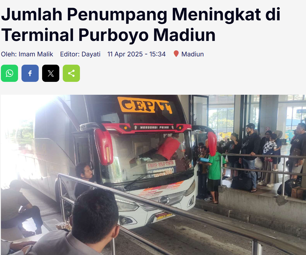 Jumlah Penumpang Meningkat di Terminal Purboyo Madiun