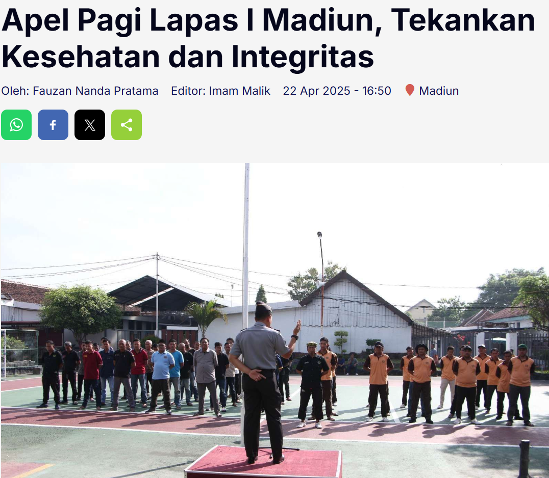 Apel Pagi Lapas I Madiun, Tekankan Kesehatan dan Integritas