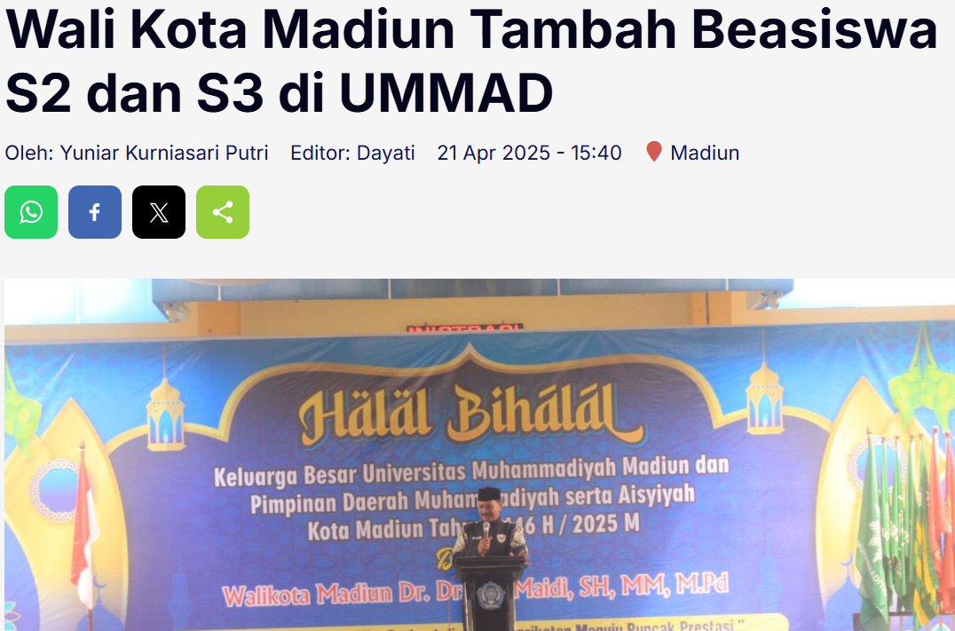 Wali Kota Madiun Tambah Beasiswa S2 dan S3 di UMMAD