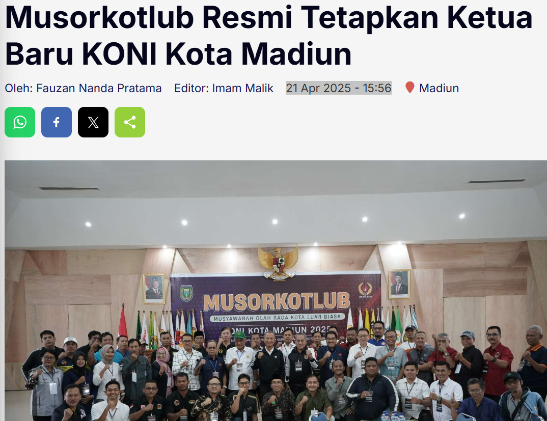 Musorkotlub Resmi Tetapkan Ketua Baru KONI Kota Madiun