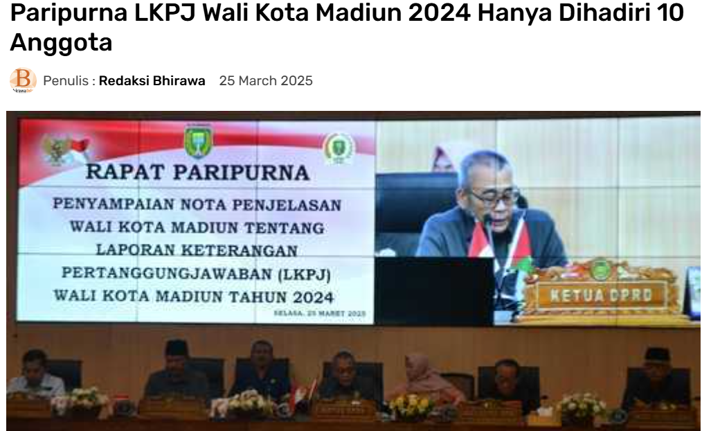 Paripurna LKPJ Wali Kota Madiun 2024 Hanya Dihadiri 10 Anggota