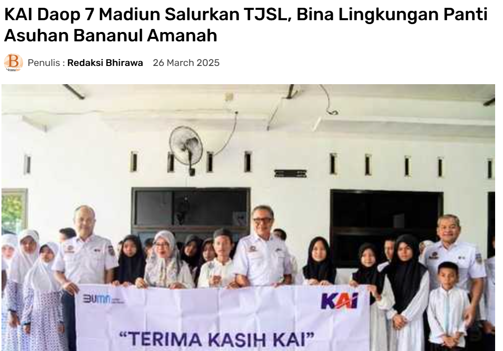 KAI Daop 7 Madiun Salurkan TJSL, Bina Lingkungan Panti Asuhan Bananul Amanah