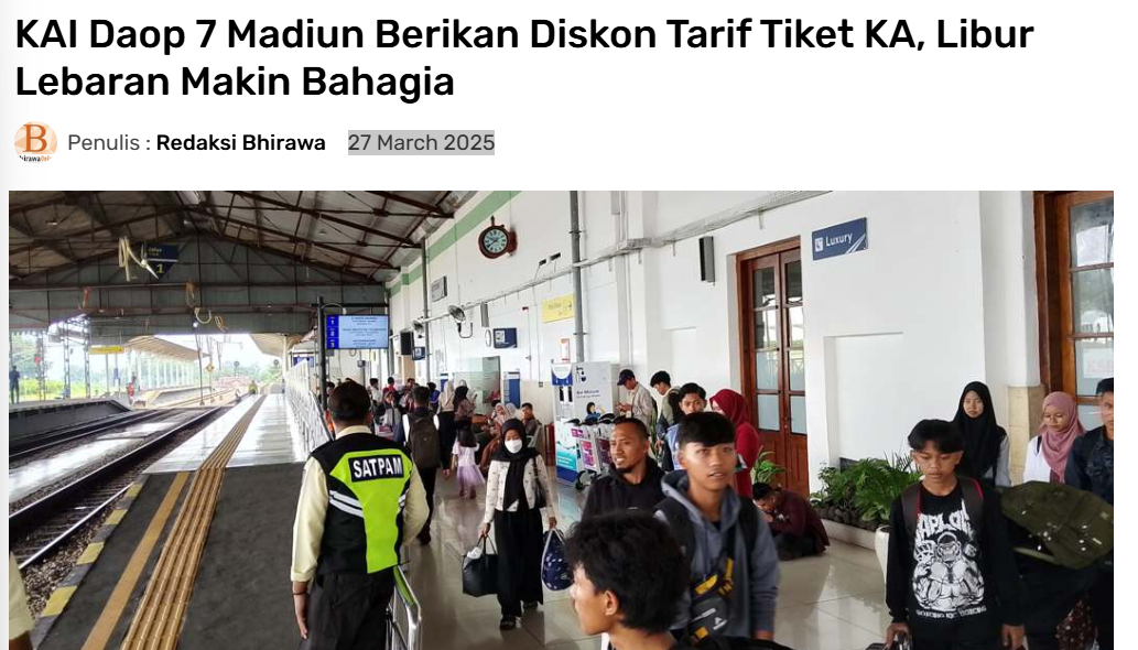 KAI Daop 7 Madiun Berikan Diskon Tarif Tiket KA, Libur Lebaran Makin Bahagia