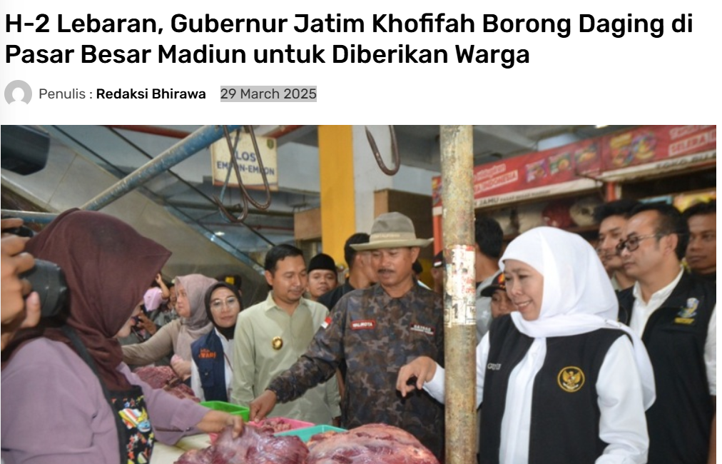 H-2 Lebaran, Gubernur Jatim Khofifah Borong Daging di Pasar Besar Madiun untuk Diberikan Warga