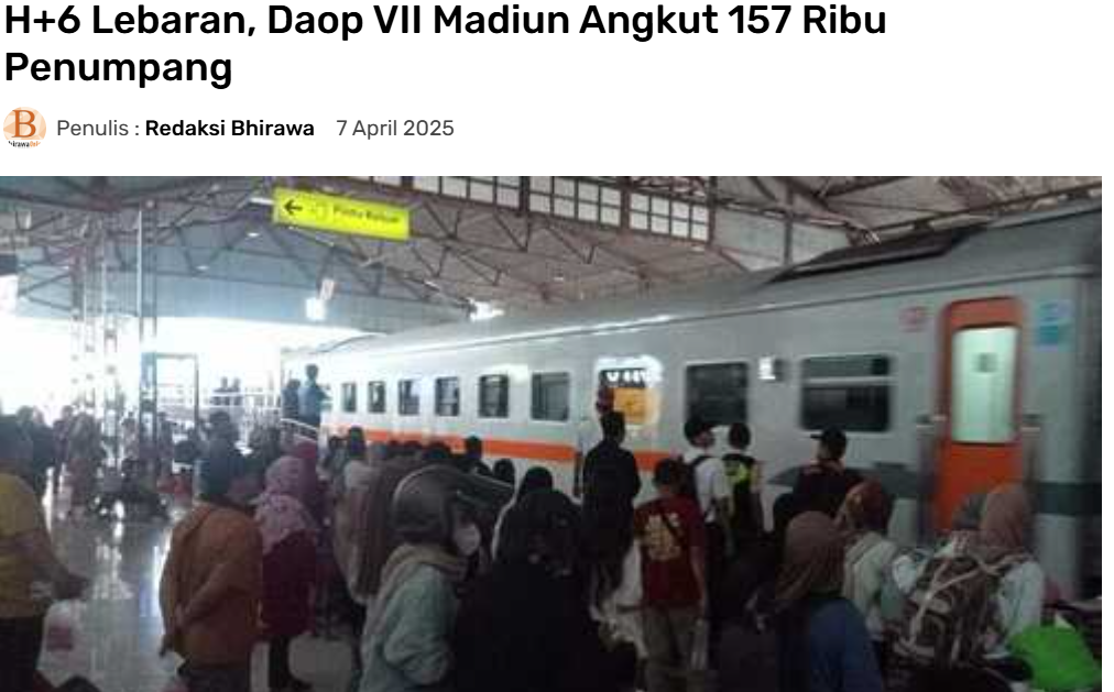H plus 6 Lebaran, Daop VII Madiun Angkut 157 Ribu Penumpang