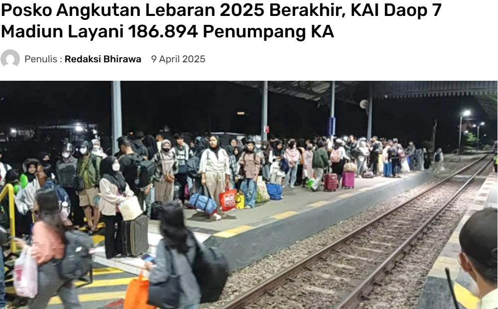 Posko Angkutan Lebaran 2025 Berakhir, KAI Daop 7 Madiun Layani 186.894 Penumpang KA