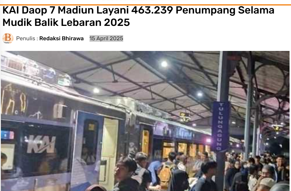 KAI Daop 7 Madiun Layani 463.239 Penumpang Selama Mudik Balik Lebaran 2025