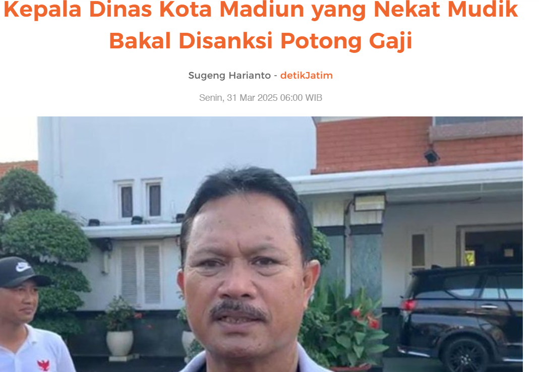 Kepala Dinas Kota Madiun yang Nekat Mudik Bakal Disanksi Potong Gaji