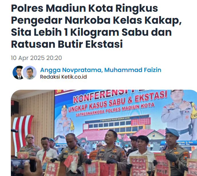 Polres Madiun Kota Ringkus Pengedar Narkoba Kelas Kakap, Sita Lebih 1 Kilogram Sabu dan Ratusan Butir Ekstasi