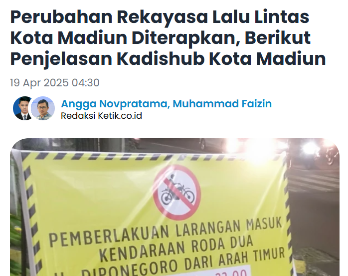 Perubahan Rekayasa Lalu Lintas Kota Madiun Diterapkan, Berikut Penjelasan Kadishub Kota Madiun