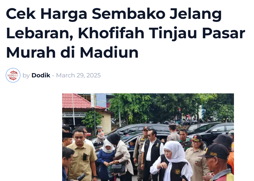 Cek Harga Sembako Jelang Lebaran, Khofifah Tinjau Pasar Murah di Madiun