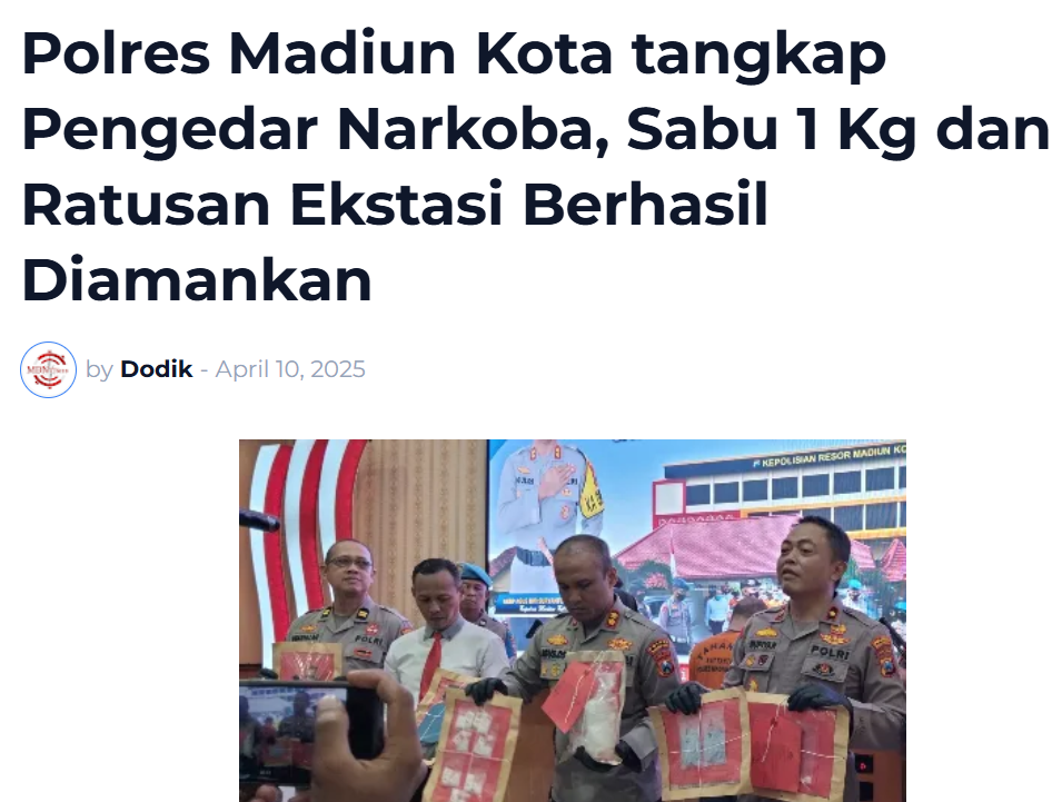 Polres Madiun Kota tangkap Pengedar Narkoba, Sabu 1 Kg dan Ratusan Ekstasi Berhasil Diamankan