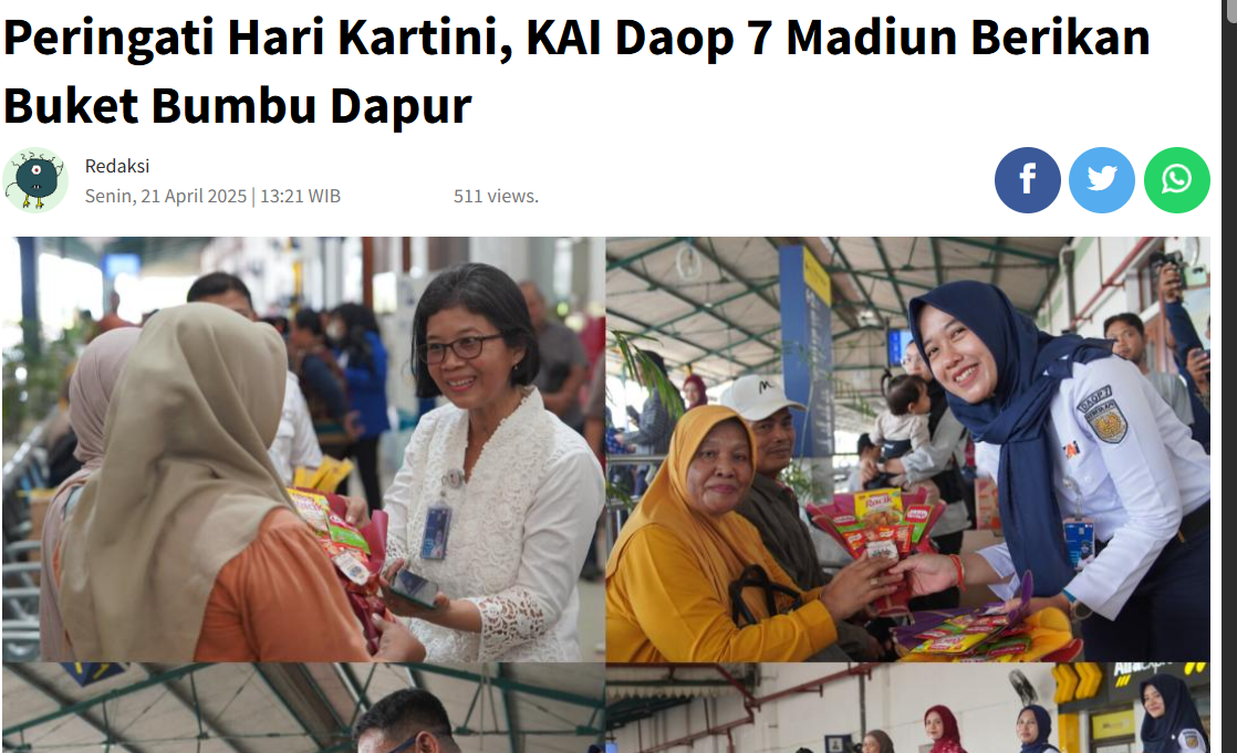 Peringati Hari Kartini, KAI Daop 7 Madiun Berikan Buket Bumbu Dapur
