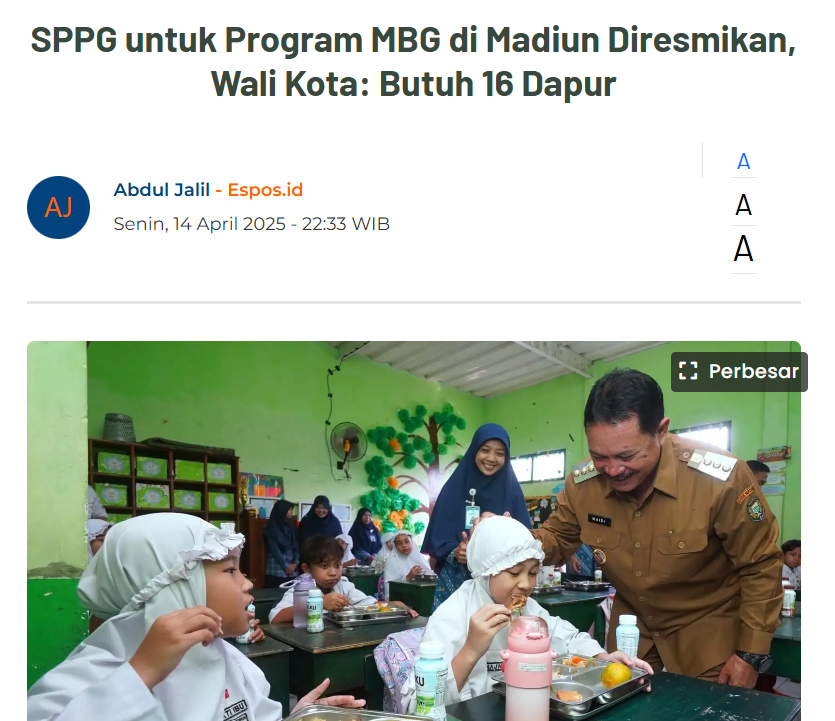 SPPG untuk Program MBG di Madiun Diresmikan, Wali Kota Butuh 16 Dapur
