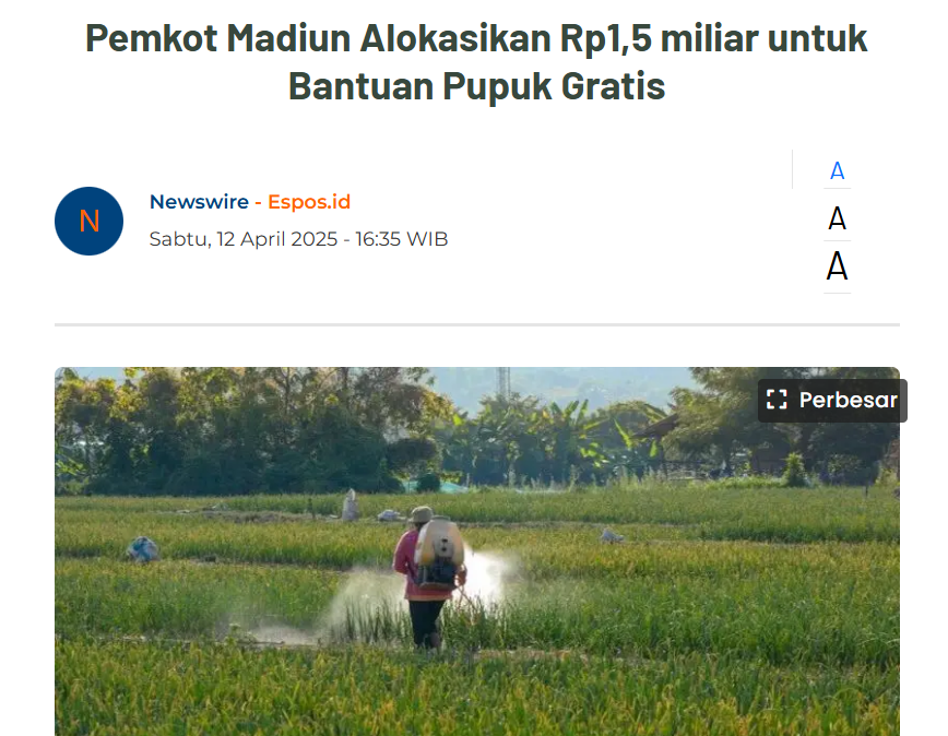 Pemkot Madiun Alokasikan Rp1,5 miliar untuk Bantuan Pupuk Gratis
