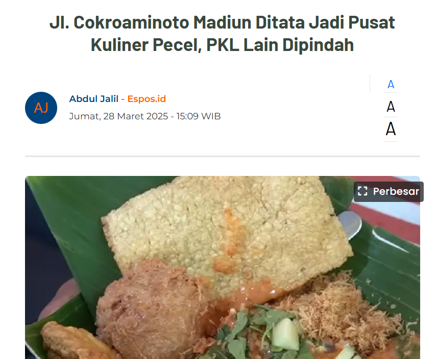Jl. Cokroaminoto Madiun Ditata Jadi Pusat Kuliner Pecel, PKL Lain Dipindah
