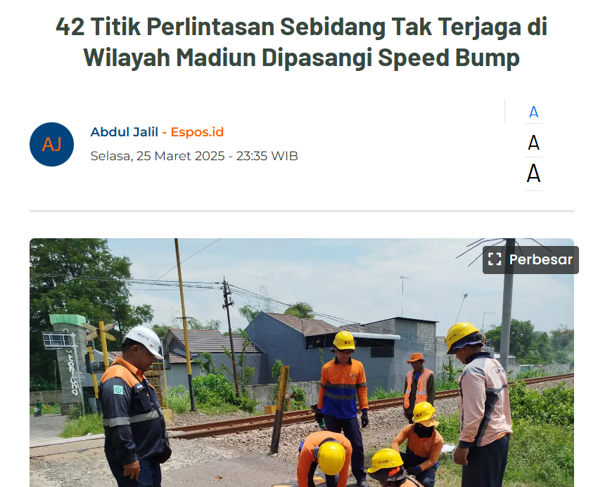 42 Titik Perlintasan Sebidang Tak Terjaga di Wilayah Madiun Dipasangi Speed Bump