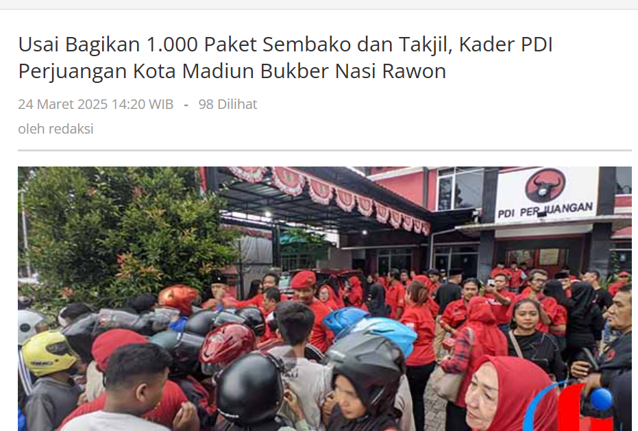 Usai Bagikan 1.000 Paket Sembako dan Takjil, Kader PDI Perjuangan Kota Madiun Bukber Nasi Rawon