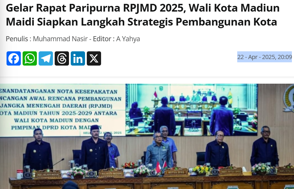 Gelar Rapat Paripurna RPJMD 2025, Wali Kota Madiun Maidi Siapkan Langkah Strategis Pembangunan Kota